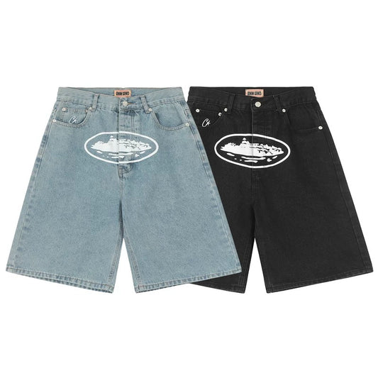 ALCATRAZ - PRINT DENIM SHORTS